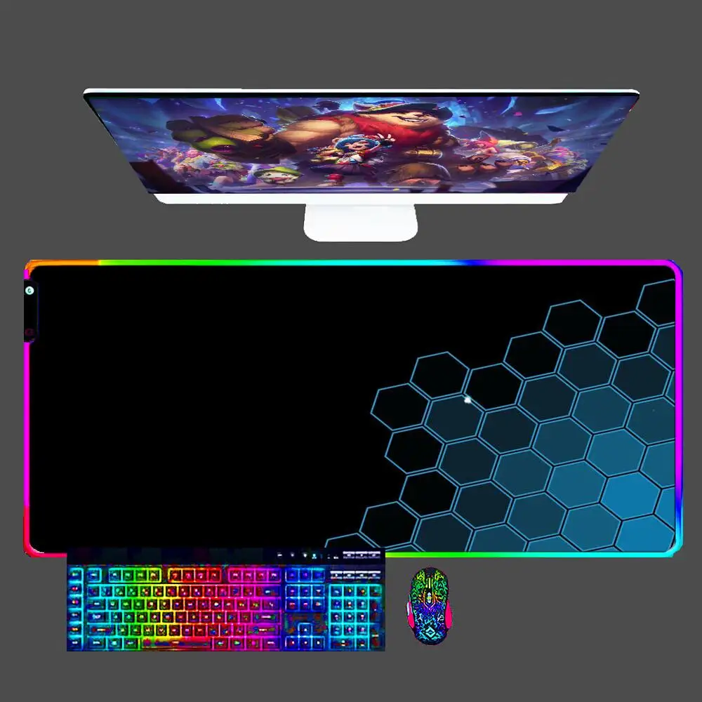 Anime Geometric LED Mouse Pad Kawaii Gaming Accessories PC Computer Keyboard RGB Desk Mat Alfombrilla Office Mousepad for CS/LOL