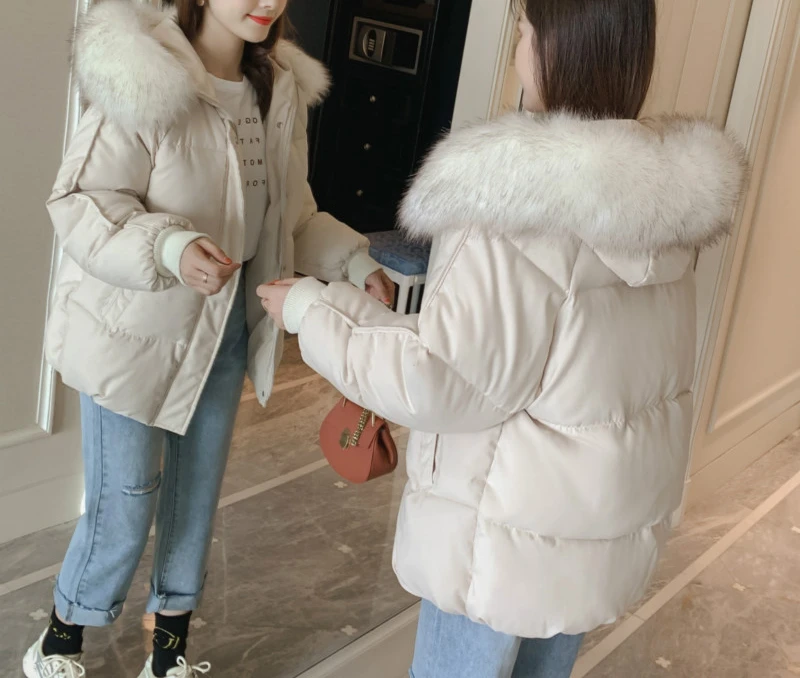 Women's Down Cotton-padded Jacket 2022 New Women Large Wool Collar Cotton-padded Jacket Loose Clothing Thick Coat Short Style