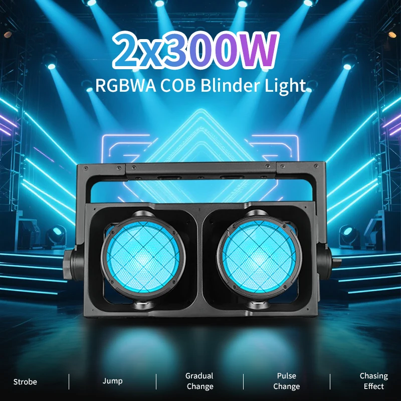 Фото AICPOSE 2x300 Вт RGBAW 5-в-1 COB blinder Водонепроницаемый IP65 сценический затемняющий светильник для DJ Disco Event Party сценическое освещение №5