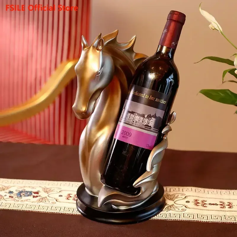 

FSILE Soft-mounted Crafts Horsehead Wine Rack Living Room TV Wine Cabinet Office Ornaments Home Decorations New Year Gifts