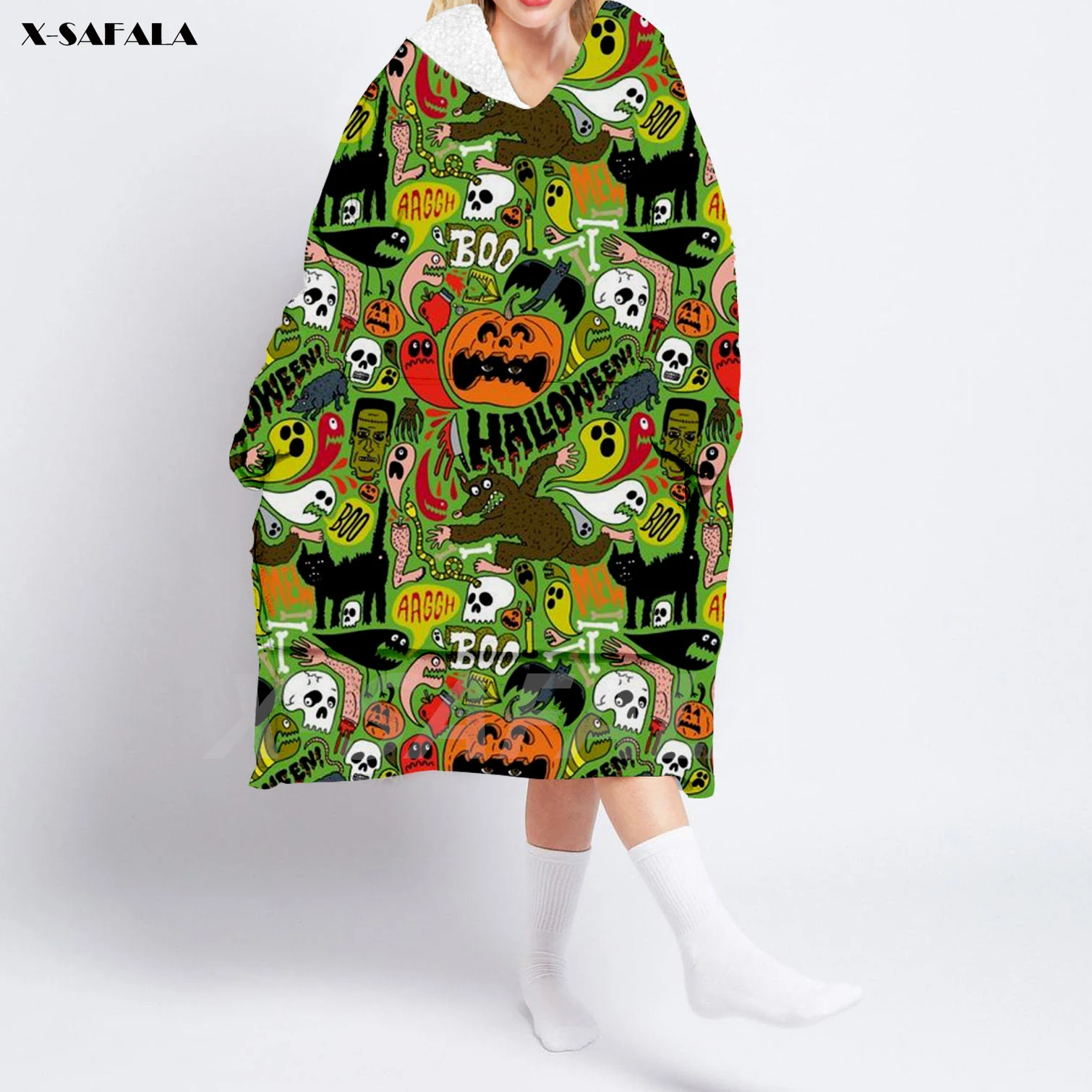 

3d-одеяло с капюшоном в стиле Хэллоуин, Флисовое одеяло большого размера с капюшоном, фланелевое одеяло