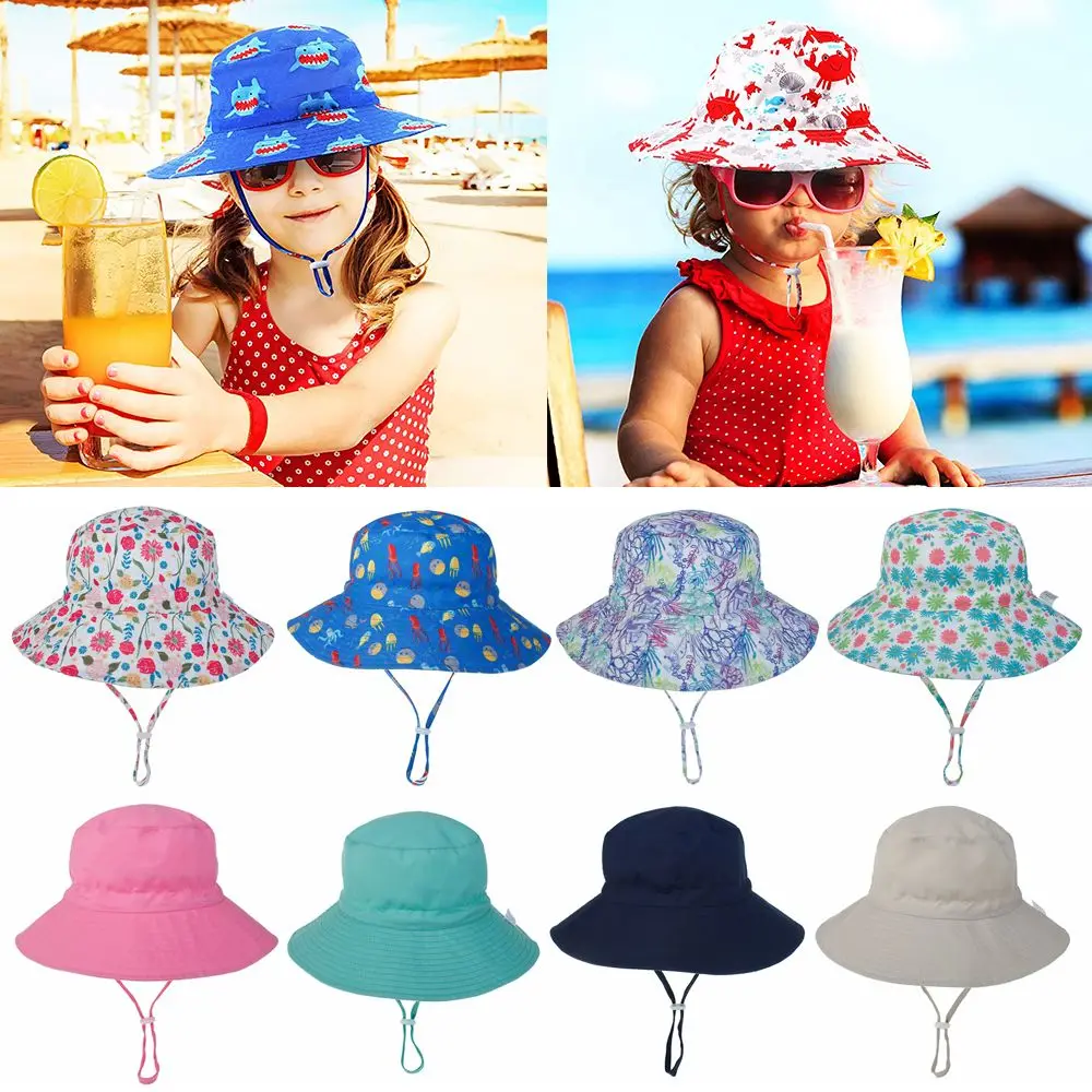

Шляпа от солнца для детей 0-8 лет, Панама, Пляжная шапка с регулируемым ремешком для подбородка, для плавания, с широкими полями, с защитой от УФ-лучей