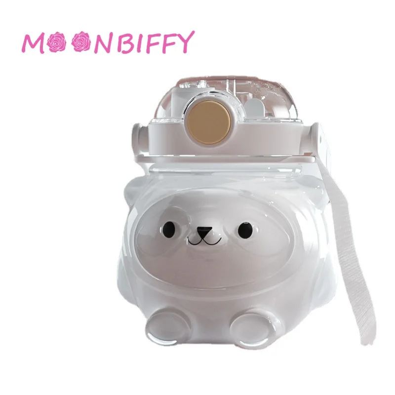 

Kawaii Sports Water Bottle With Sling Straw Fat Bear Portable Large Capacity Drinking Bottle Plastic Leak-proof Gift Cup Outdoor