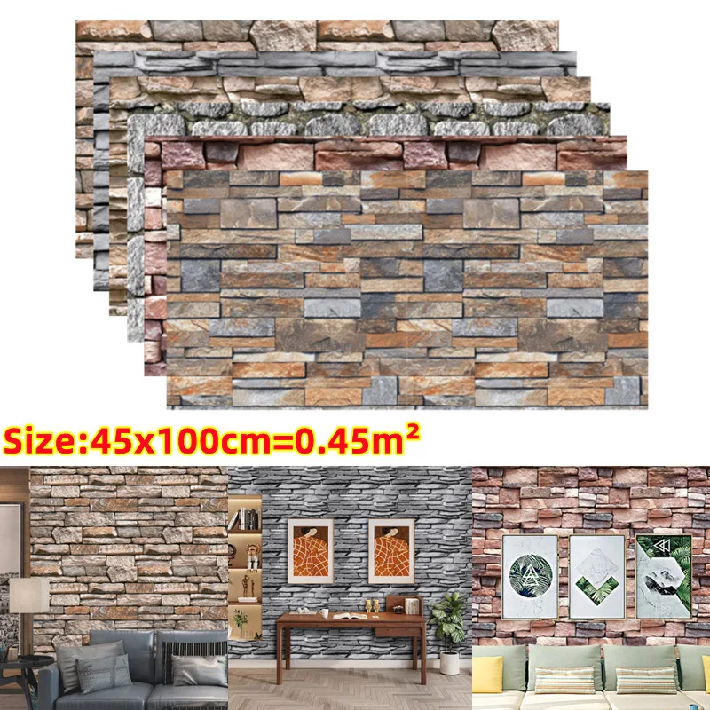 

14 Styles 45x100cm DIY Wall Sticker Wallpaper Roll Self Adhesive Brick Wallpaper For Living Room Home Wall Decor Waterproof