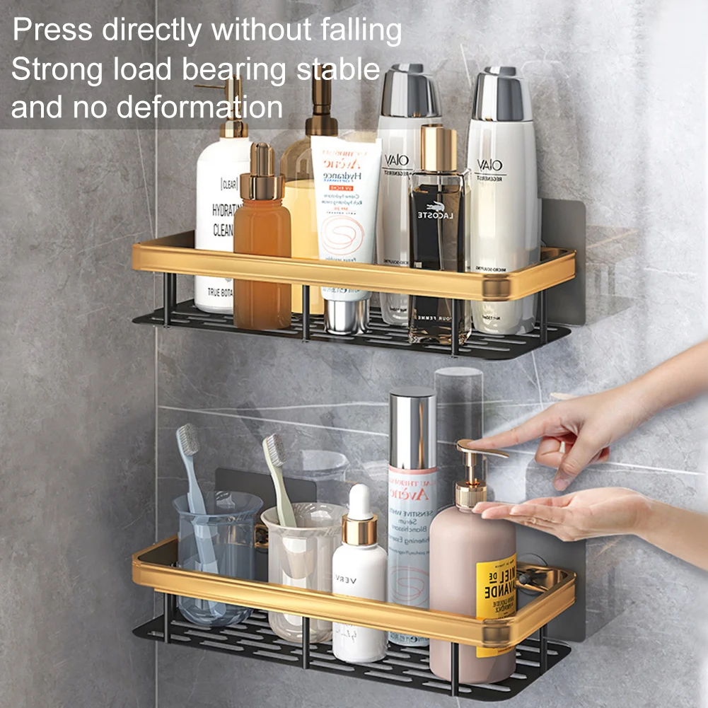 

Bathroom Shelf Shower Wall Mount Shampoo Storage Holder With Suction Cup No Drilling Kitchen Storage Bathroom Accessories