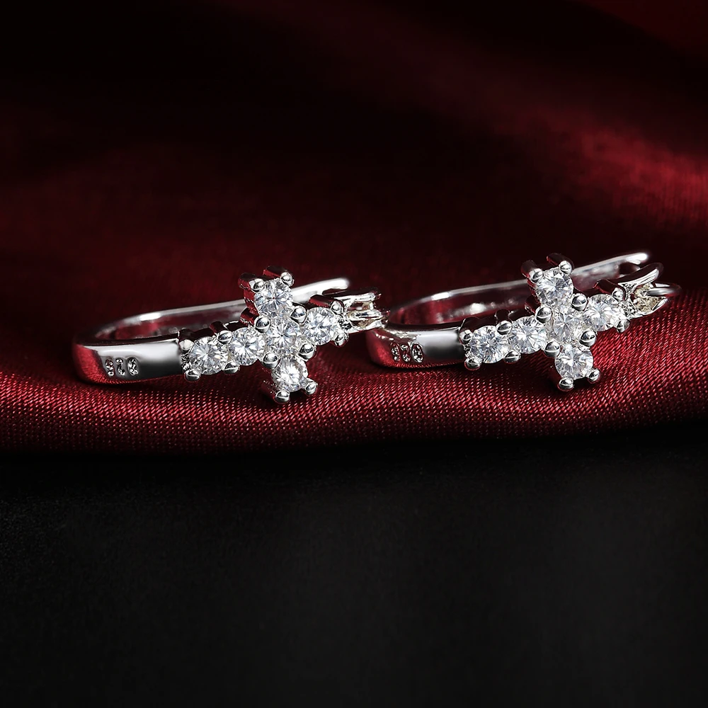 

Zircon Cross Earrings For Women 925 Stamp Silver Color Hoop Earrings Retro Luxury Jewelry 2022 Accessories Free Shipping