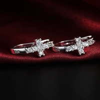 zircon cross earrings for women 925 stamp silver color hoop earrings retro luxury jewelry 2022 accessories free shipping
