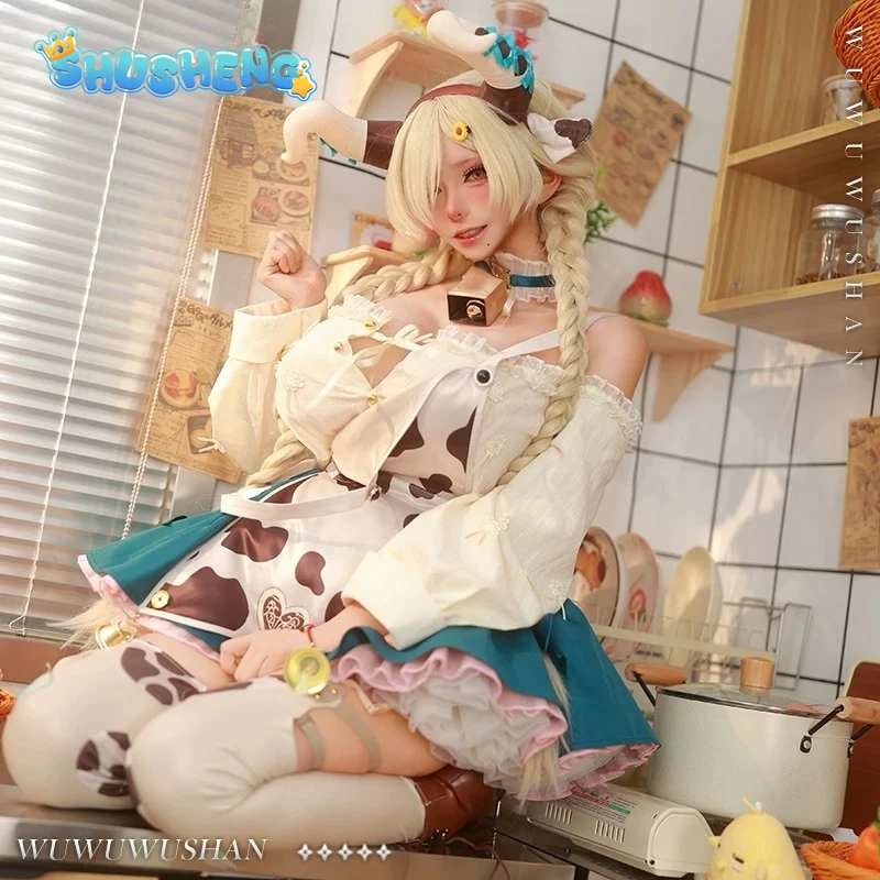 Фото Новый милый костюм коровы Овари из Azur Lane для косплея, комплект для девочек, на Хэллоуин, карнавал, на каждый день, платье Овари №2
