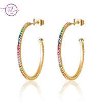 classic colorful zircon large gold earrings simple fashion stud earrings for women party accessories fine jewelry gift