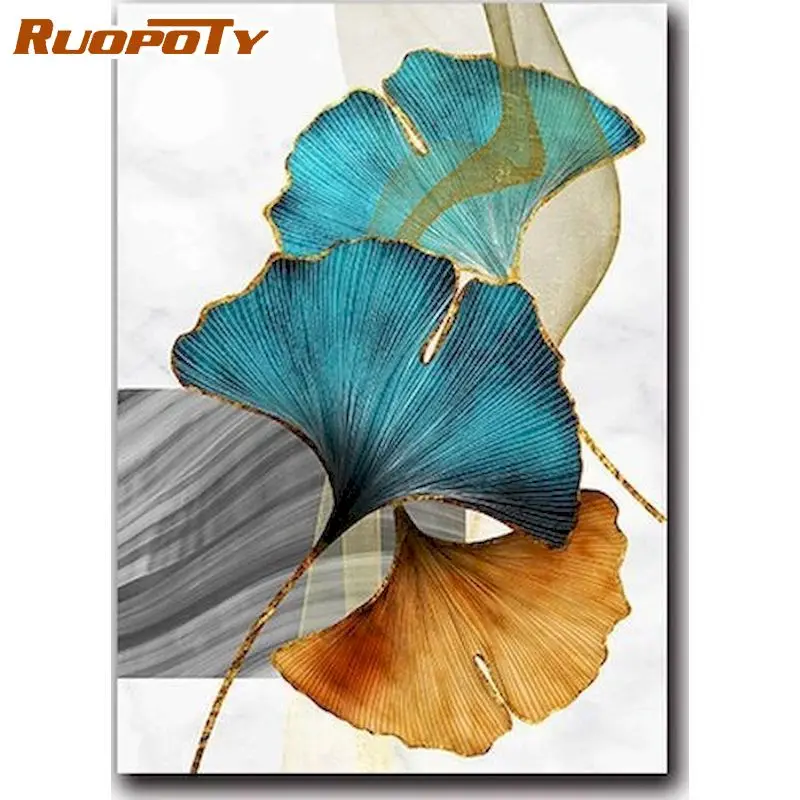 

RUOPOTY Color Leaves Scenery Painting By Numbers 60x75cm Framed DIY Oil Picture By Number Home Decoration Paints Unique Gift