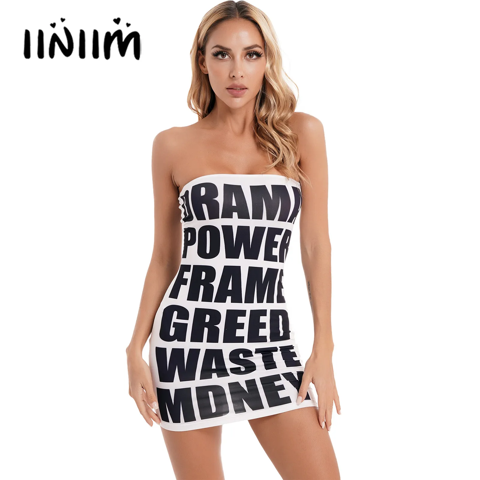 

Женские Модные эластичные мини-платья, летнее облегающее платье без бретелек с буквенным принтом, Клубная одежда, праздничные платья