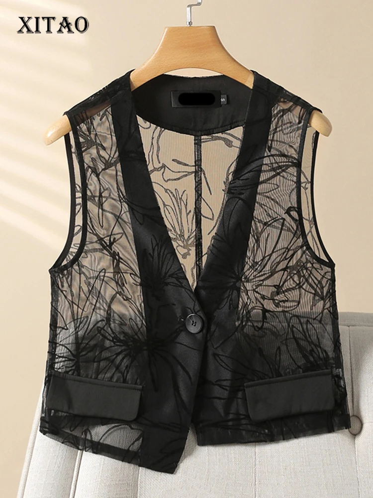 

XITAO, флокированные сетчатые жилеты, перспективный Топ Без Рукавов Для Женщин, Новинка лета 2023, простые, индивидуальные, уличные, трендовые жи...