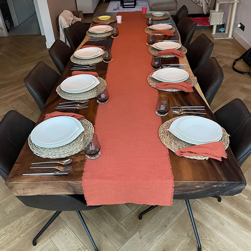 

YEPQZQ Dinning table decor set 100% handmade rust cheesecloth napkins cotton gauze wedding table runner