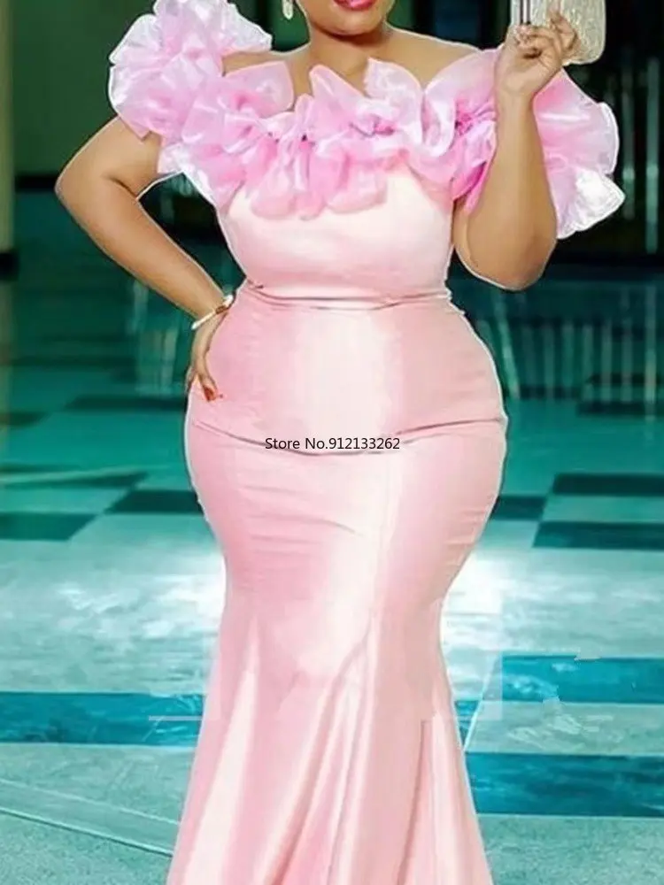 

Plus Size Evening Party Dresses Women Elegant Sexy Off Shoulder Ruffles Bodycon Mermaid Long Maxi Dress African Clothes