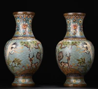 12 chinese folk collection old bronze cloisonne gilt crane deer pattern vase bottle appreciation a pair office ornament