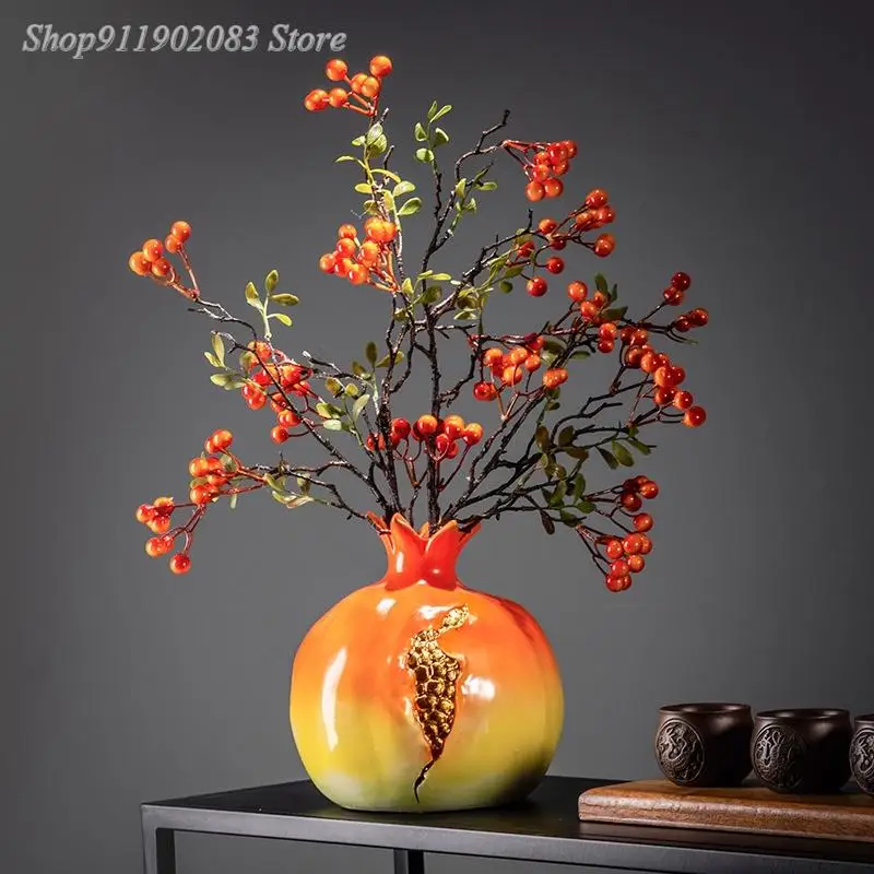

Creativity Chinese Style Vase Simulation Pomegranate Retro Flower Arrangement Modern Home Decoration Ornament Flower Vases