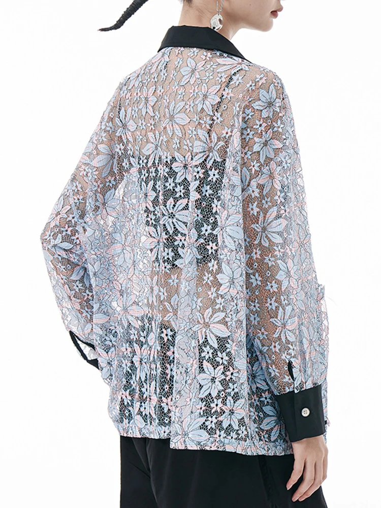 [EAM] Женский кружевной карманный повседневный пиджак большого размера новая