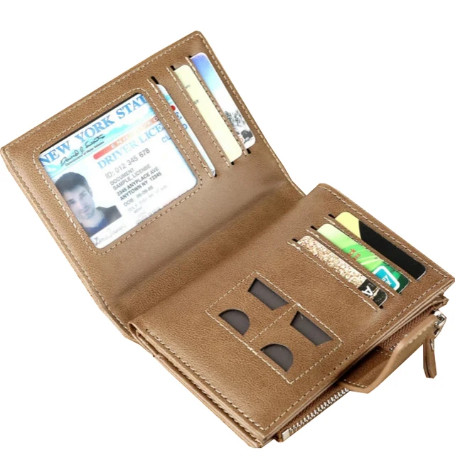 Classic Vertical RFID Blocking Credit Card Holder PU Leather Wallet for Men Zipper Button Men's Coin Purse Money Bag 3
