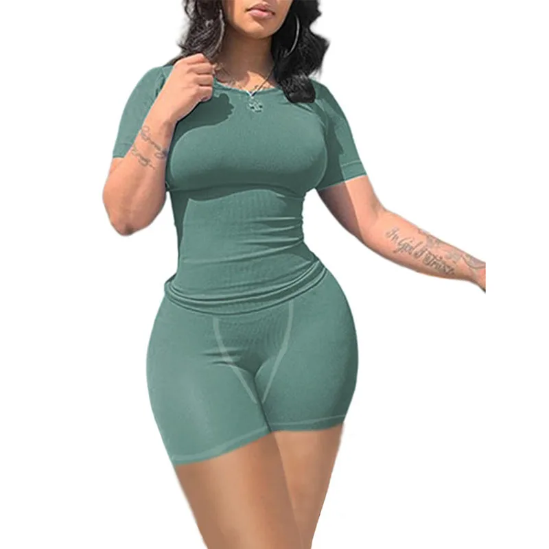 Женская повседневная вязаная короткая футболка из полиэстера с круглым вырезом