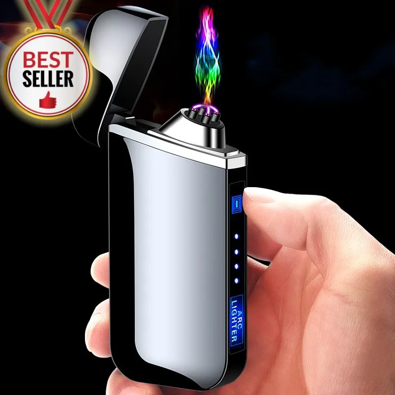 

Metal LED Display Power Pulse Dual Arc Outdoor Windproof USB Rechargeable Lighter Touch Sensor Compact Lightweight Men's Gifts