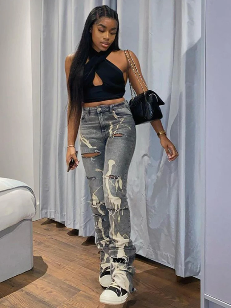 ADAgirl Baggy Jeans Women Streetwear Harajuku Elastic Ripped High Waist Denim Trousers Y2k Vintage Slouchy Female Harlan Pants