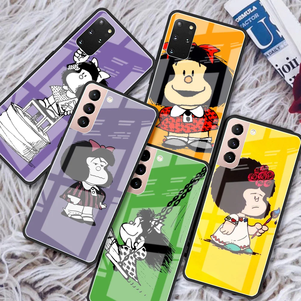 

Hot Mafalda Cartoon Phone Funda Case For Samsung S22 S21 Ultra S20 FE S10 S8 S9 Plus Tempering Glass Cover Note 20 10 9 Capa