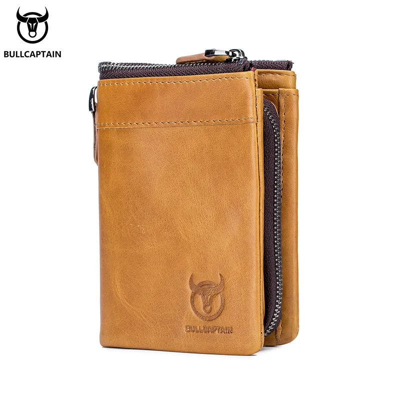 BULLCAPTAIN Men's wallet Genuine Leather Large capacity and multiple card slots Photo slot  Multifunction Detachable coin purse