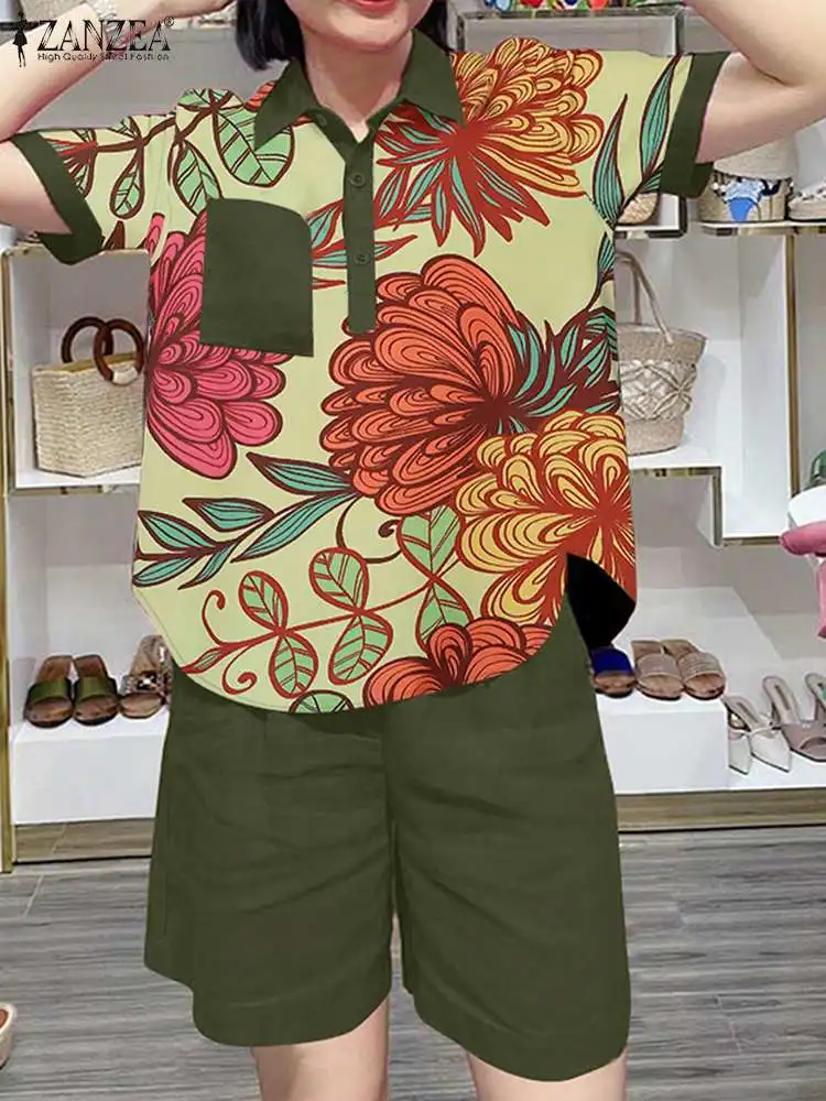 ZANZEA богемные короткие комплекты летние женские спортивные костюмы модные