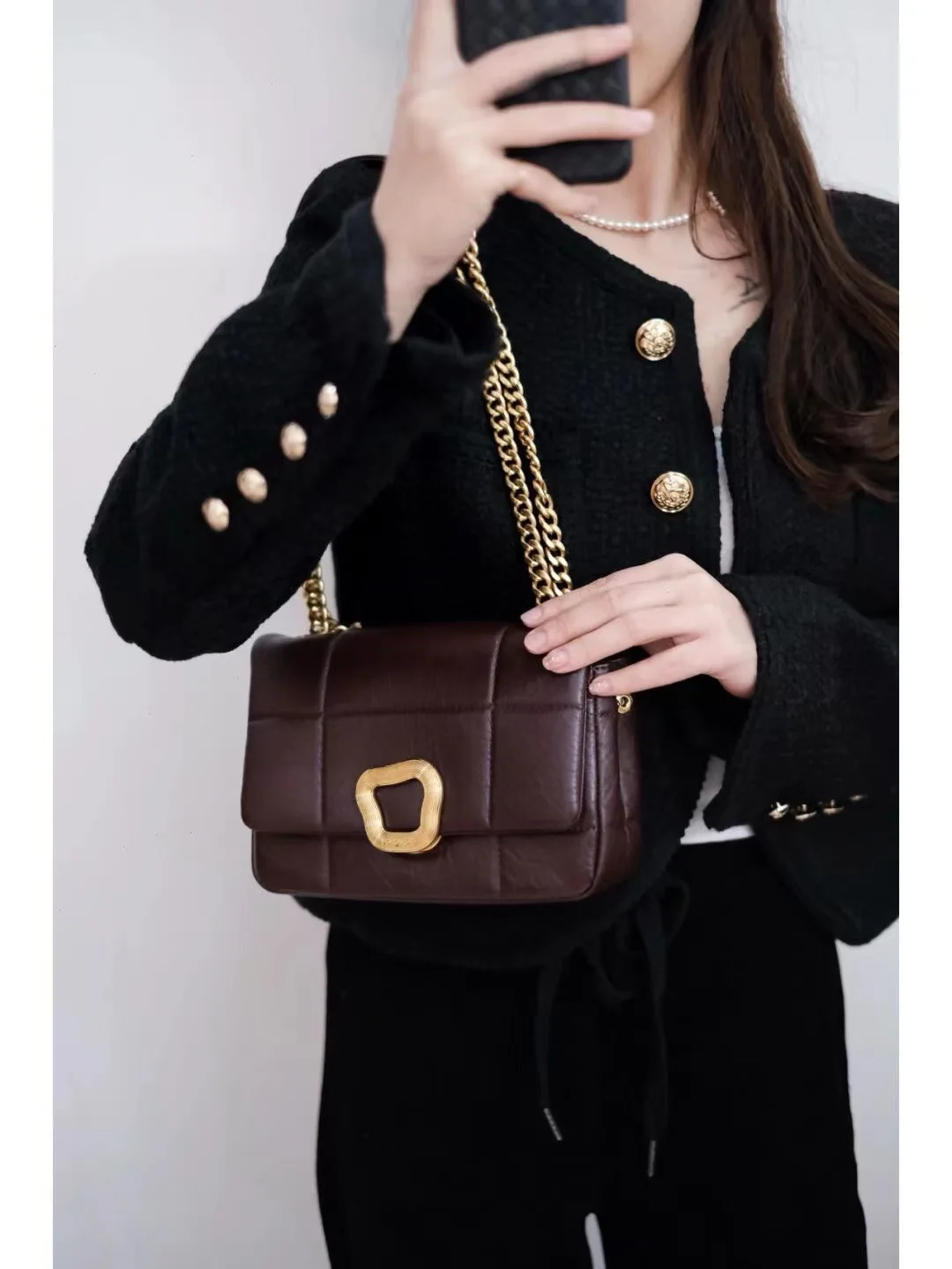 Genuine leather new single shoulder crossbody portable underarm chocolate wrap layer cowhide chain small fragrant square soft