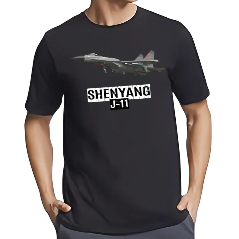 Фото Футболка Shenyang J-11 Jet Fighter, 100% хлопок, с круглым вырезом, летняя повседневная мужская футболка с коротким рукавом, размер S-3XL №1