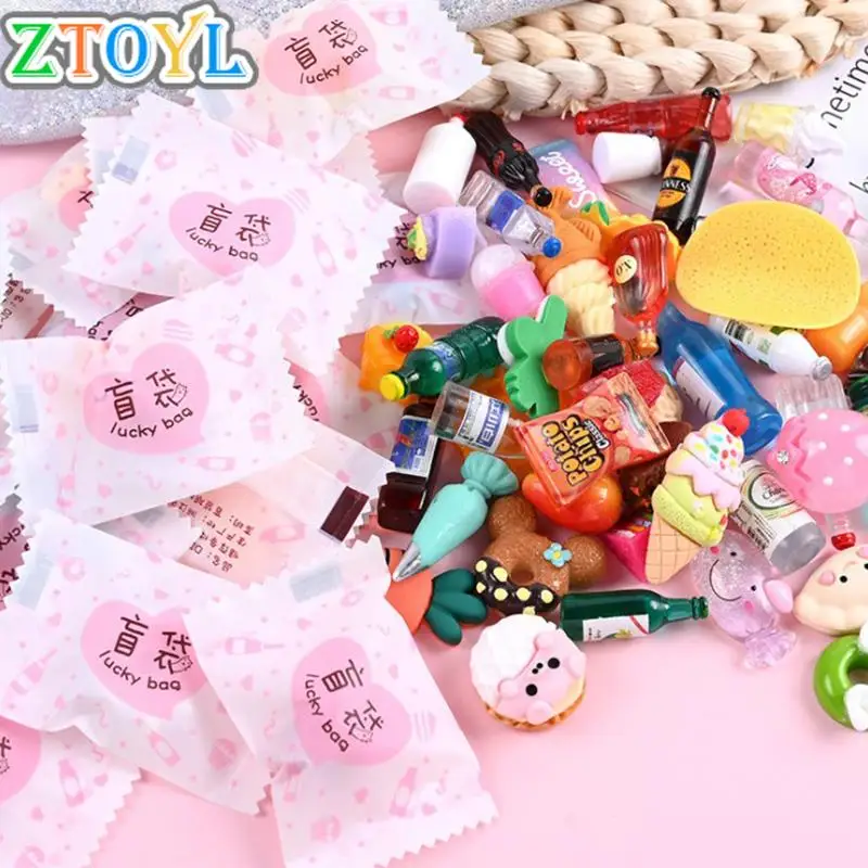 

10pcs Non-repetitive Miniature Food Play Blind Box Blind Bag Resin DIY Food Supermarket Mini Drink Dessert Bottle Model Decor