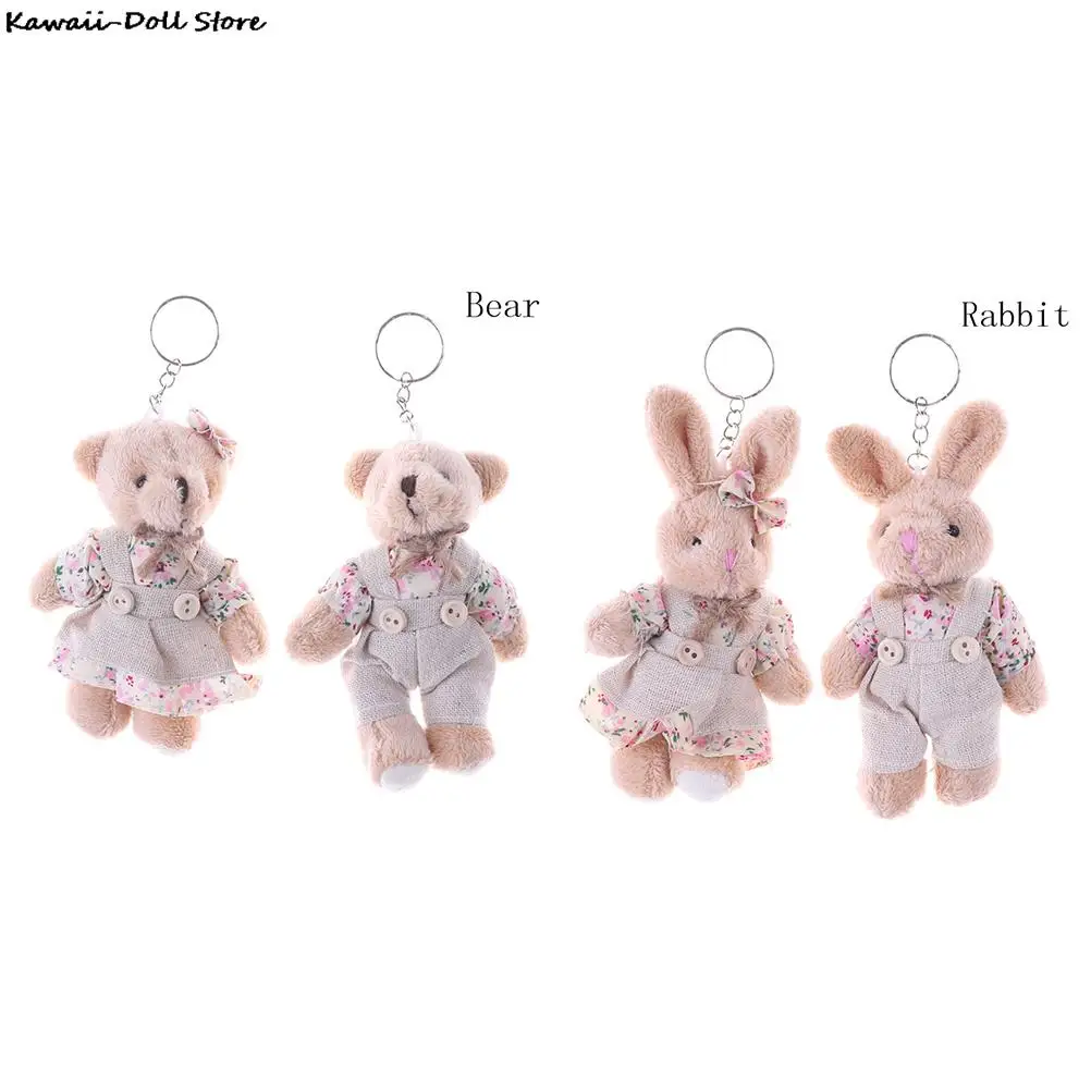 

1 Pair 11Cm Couple Bear Rabbit Plush Keychain Floral Cloth Bear Rabbit Bunny Dolls Key Bag Pendants Lovers Friends Gift