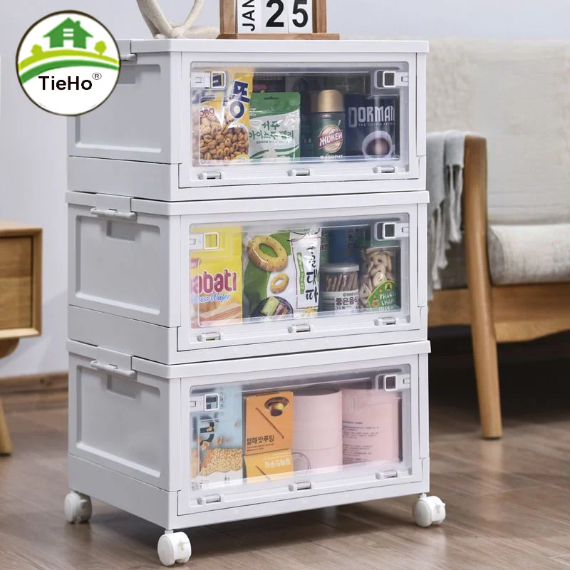 

Flodable Side Door Storage Cabinet Outdoor Portable Storage Box movable Transparent Multi-layer Storage Shelf Home Accessories