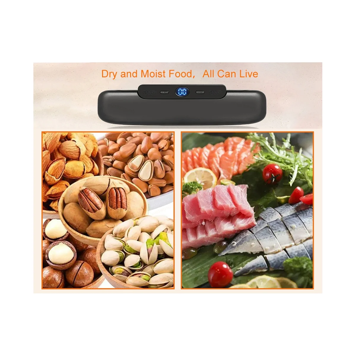 

Vacuum Sealer for Food Vacuum Packaging Machine Automatic Household Food Vacuum Sealing US Plug White