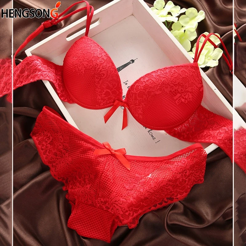 

Women Underwear R Bra Set Fashion Fashion Lace Sexy Thin Deep V-neck Push Up Underwear hot-selling Vintage Solid Colo