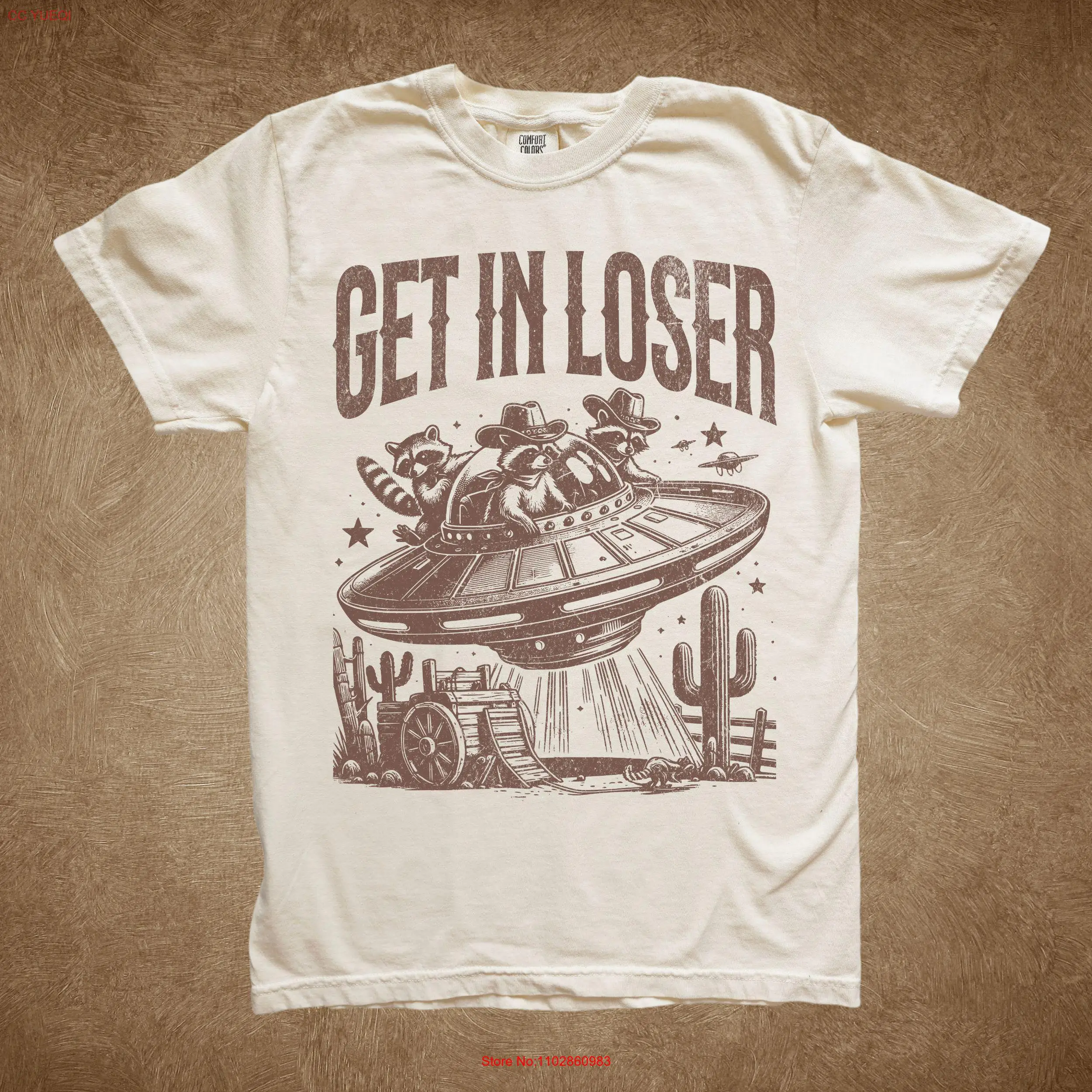 Футболка Get in Loser с изображением енота ковбой ретро комфортные цвета винтажная
