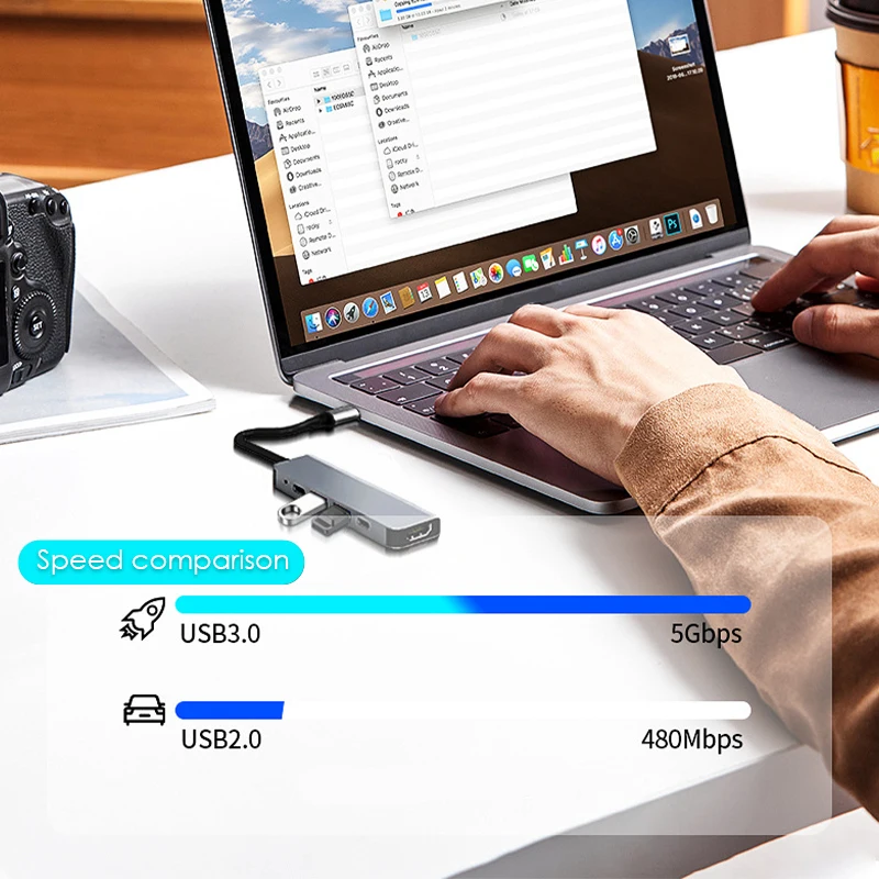 5 в 1 Type C USB 3.1–4K@30 Гц HDTV PD 100 Вт Гбит/с USB3.0/2.0 Порты Концентратор из алюминиевого