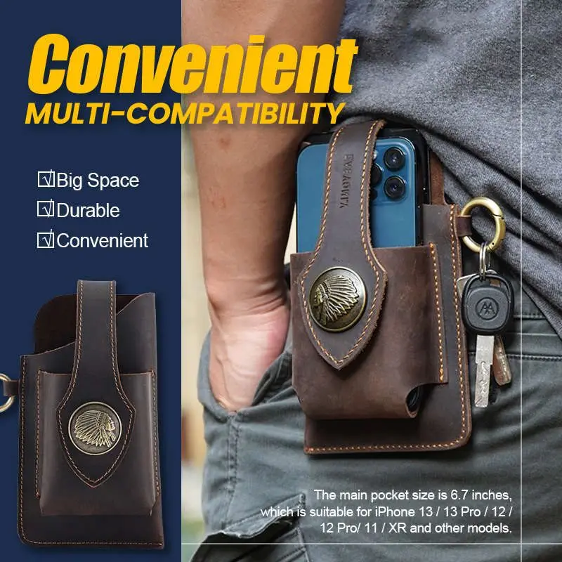 Vintage Leather  Belt Waist Bag Pack Men Tactical Multifunction Holster Portable Key Holder Mobile Phone Cigarette Tools Case