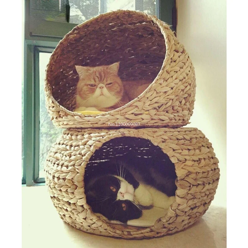 

Detachable and washable double-layer rattan summer cat house enclosed banana leaf cat climbing frame cat house cat toy