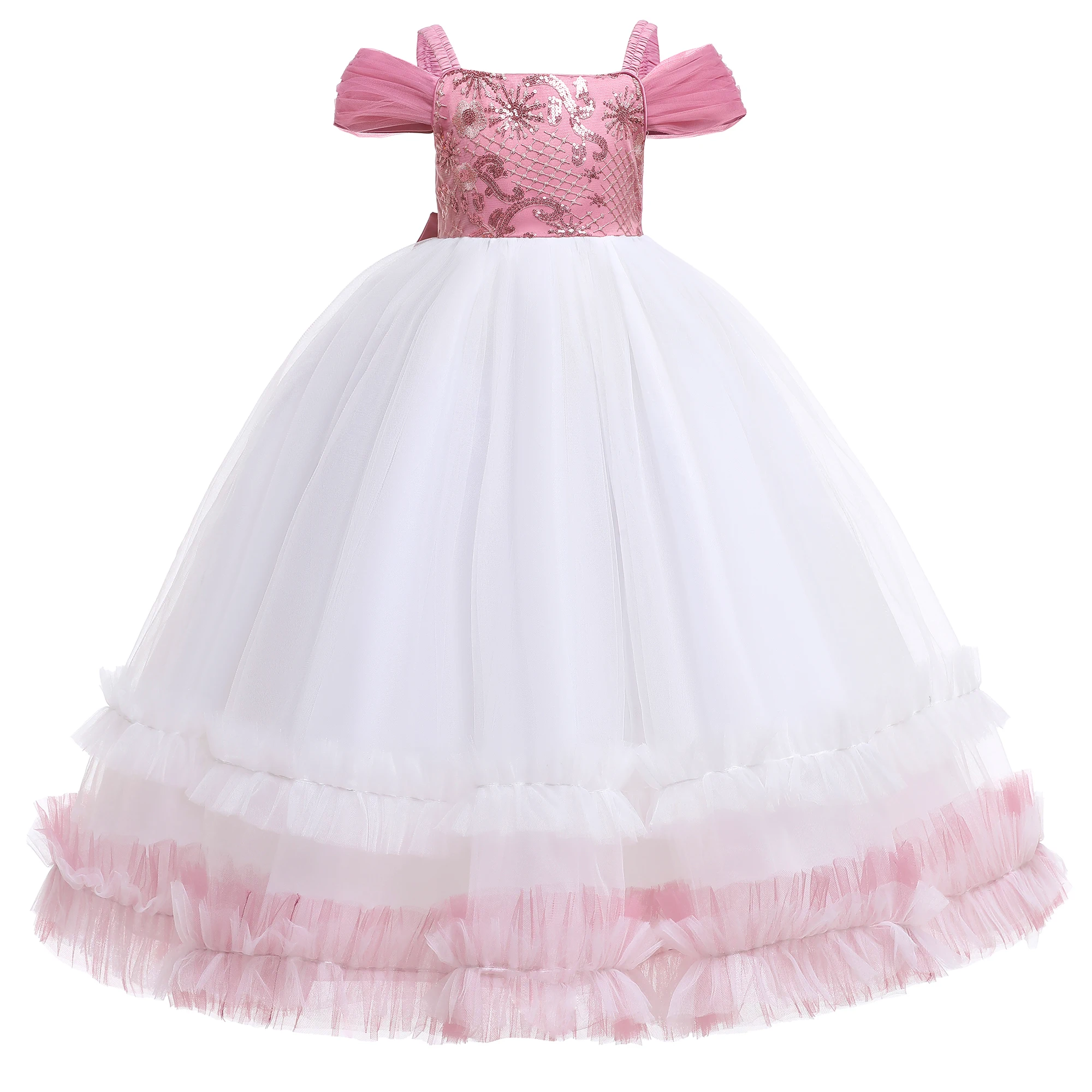 

Girls Dresses Wedding Party 5 Colors 120cm-170cm Children Skirt Birthday Performance Gauze Long Vestidos Baby