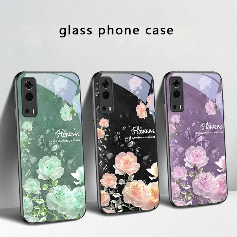 Фото Чехол для телефона из черного стекла Night roses bloom freely для Vivo Y100 Y33s Y03 Y36 Y35 Y52 Y72 Y55 Y16 Y76 Y75 Y72 5G iQOO 12 Z9 Turbo №3