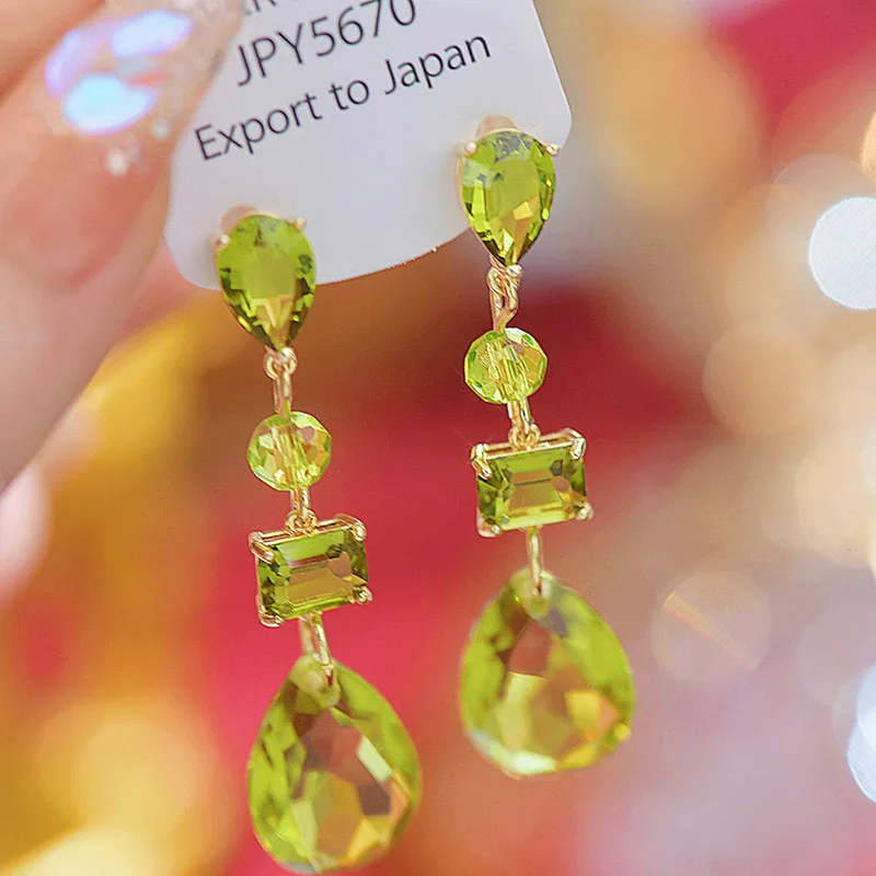 

Water Drop Olive Green Zircon Earrings Fashion Trend Design Ear Stud Women's Jewelry Party Premium Gifts