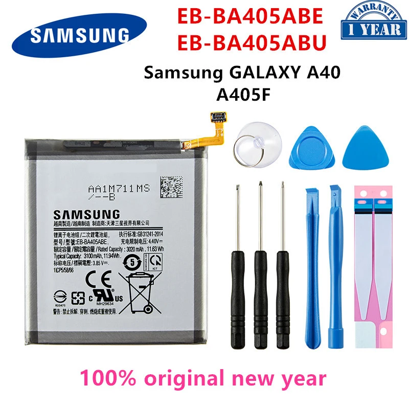 

SAMSUNG Orginal EB-BA405ABE EB-BA405ABU 3100mAh Battery For SAMSUNG Galaxy A40 2019 SM-A405FM/DS A405FN/DS GH82-19582A+Tools