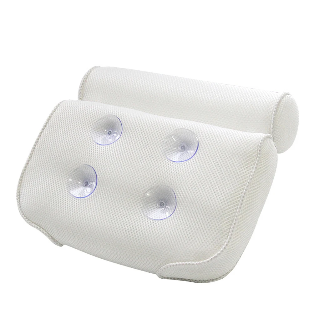 

Bathtub Head Neck Support Pillow Breathable 3D Mesh Cloth Bath Headrest Cushion Release The Neck Stress With Suctions Cups