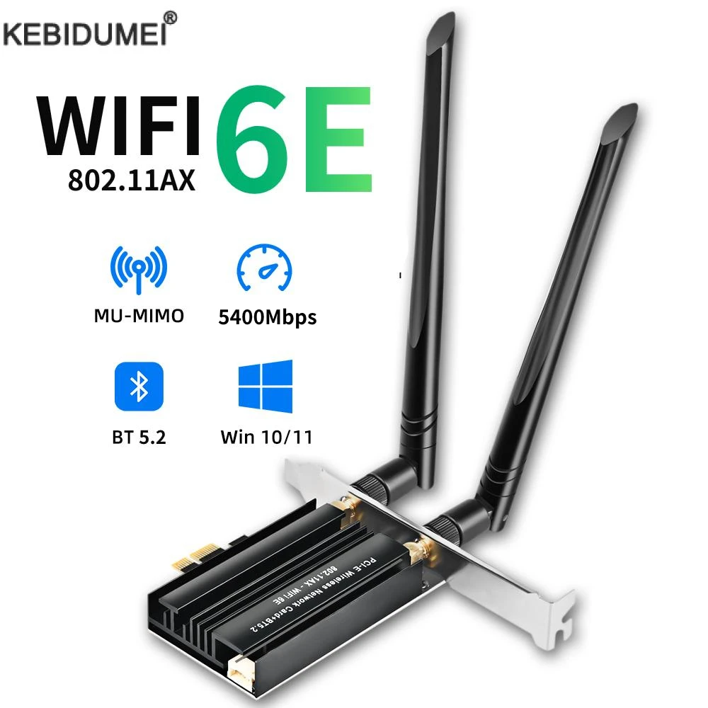 

5400 Мбит/с Wi-Fi 6E PCIe беспроводная сетевая карта 2,4G/5G/6 ГГц Wi-Fi адаптер Bluetooth 5,2 PCI Express Wi-Fi карта для ПК Win 11/10