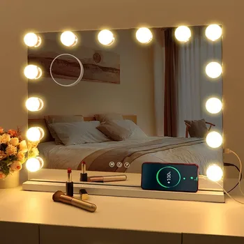 LED Large Makeup Mirror with 14 Dimmable Bulbs Hollywood Lighting Makeup Dressing Room and Bedroom Desktop or Wall Mount 1