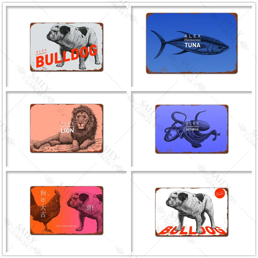 Алекс гравировка животных металлический жестяной знак Современный домашний