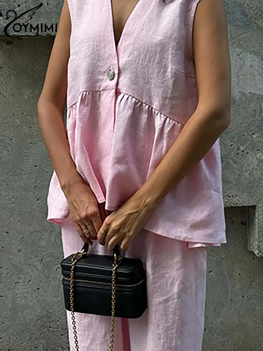 Oymimi модные розовые хлопковые комплекты женские из 2 предметов элегантные рубашки