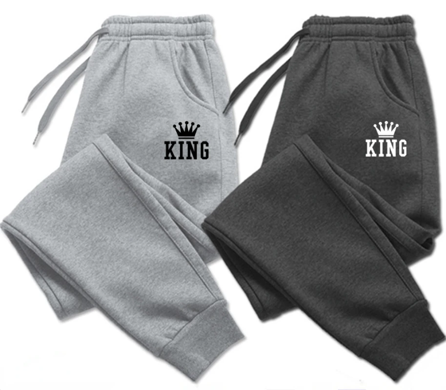 2022 New Sweatpants Men Women King Print Jogger Trousers Casual Sports Fitness Solid Color Lover Jogging Pants 5 Colors