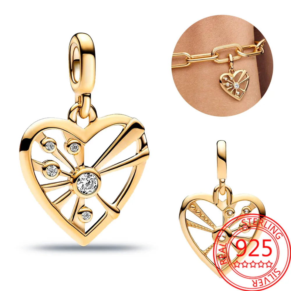 

ME Series Pendant Fit Pandora ME Bracelet 14K Gold Heart & Rays Medallion Mini Dangle Charm 925 Sterling Silver Jewelry Gift